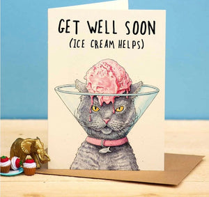 Cat Cone Card - Get Well Soon Card - Bewilderbeest
