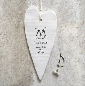 ‘I’ve Got You’ Porcelain Long Hanging Heart - East Of India