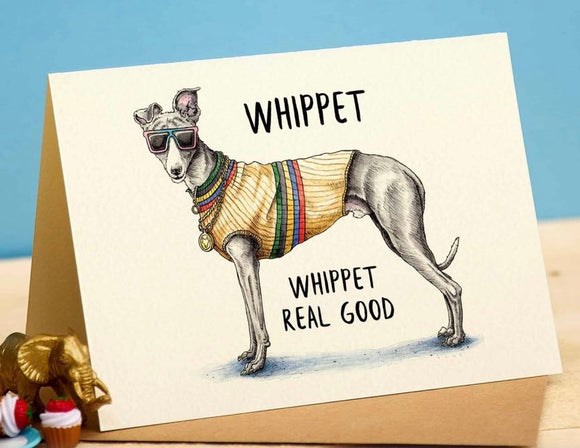 Whippet Card - Birthday Card - Bewilderbeest