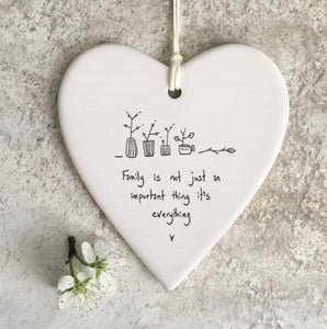 'Family Important’ Porcelain Hanging Heart - East of India