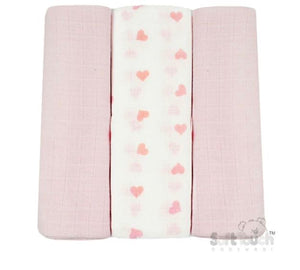 Baby Girl 3 Pack Muslin Squares