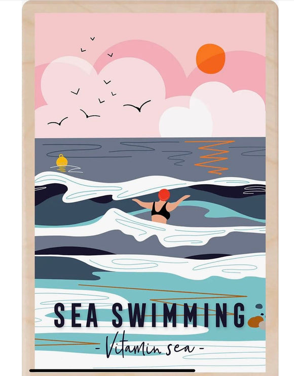 Sea Swimming Seaside Wooden Postcard - The Wooden Postcard Company