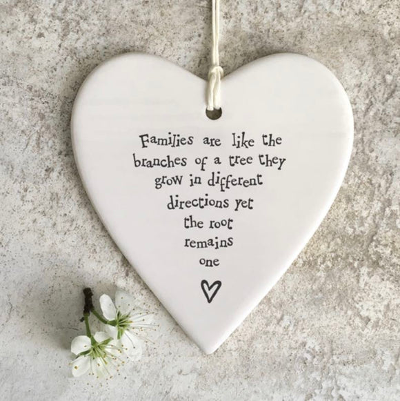 'Families Like Branches’ Porcelain Hanging Heart - East Of India