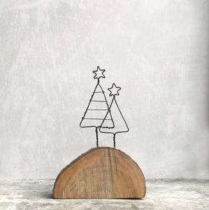 Wire Christmas Trees on Wood - East of India