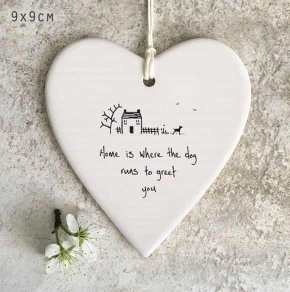 ‘Home Dog Greets’ Porcelain Hanging Heart - East of India