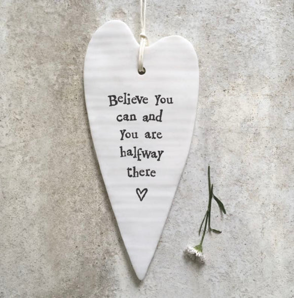 'Believe You Can’ Porcelain Long Hanging Heart - East Of India