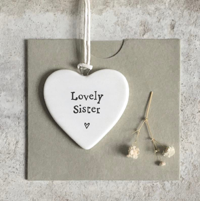 Lovely Sister Porcelain Hanging Heart - East Of India