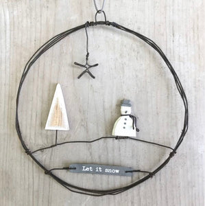 Let It Snow Hanging Wire Wreath Decoration - East of India
