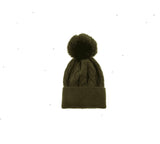 Women's Cable Pom Beanie Hat - Olive