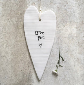 'Love You’ Porcelain Long Hanging Heart - East Of India