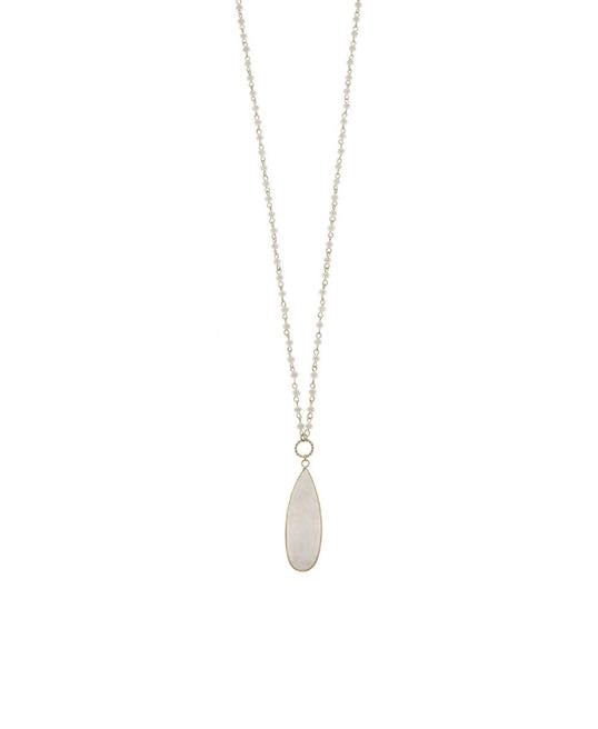 Cream Stone Long Gold Plated Necklace