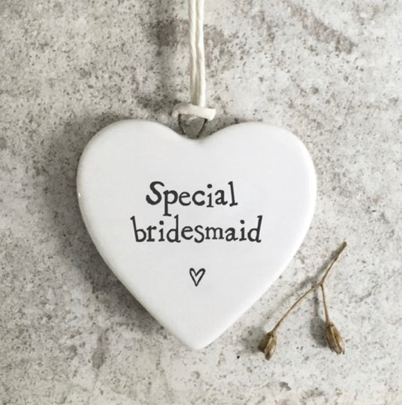 Special Bridesmaid, Porcelain Hanging Heart - East Of India