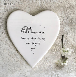 ‘Home Dog Greets You’ Heart Porcelain Coaster - East of India