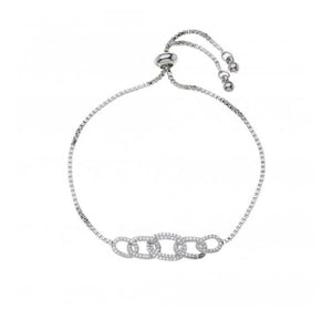 Oval Linked Cubic Zirconia Adjustable Silver Plated Bracelet