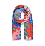 Red Blue Floral Print Scarf
