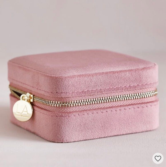 Rose Pink Velvet Square Travel Jewellery Case  - Lisa Angel