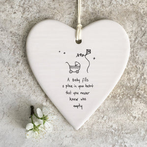 ‘A Baby’ Porcelain Hanging Heart - East Of India