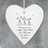 ‘Because Of You’ Porcelain Hanging Heart - East Of India