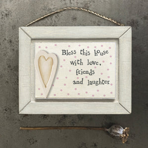 Bless this house with love, friends and laughter hanging wooden plaque
