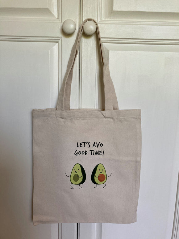 Cotton Canvas Tote Bag - Avocado Design