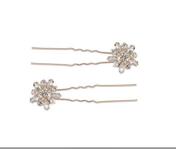 Diamanté Flower Hairpins 2Pcs