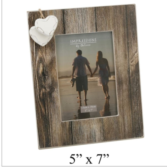 Distressed Wood Frame With Hanging Hearts