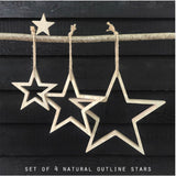 East of India - Hanging Natural Wooden Outline Star Set