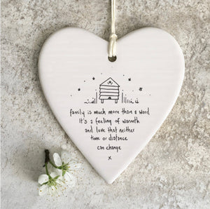 'Family Is Much More’ Porcelain Hanging Heart - East Of India
