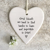 'Good Friends’ Porcelain Hanging Heart - East Of India