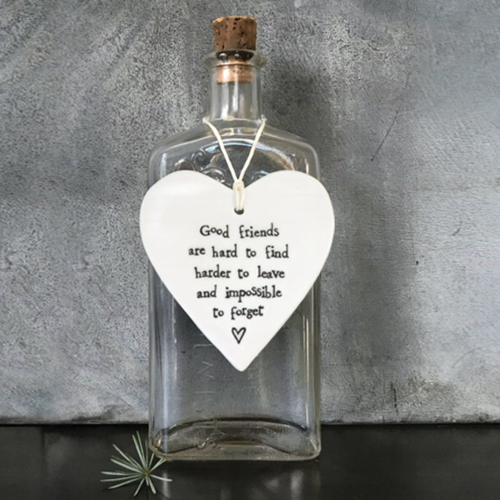 'Good Friends’ Porcelain Hanging Heart - East Of India