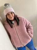 Ladies Winter Knitted Hat - Grey & Pink