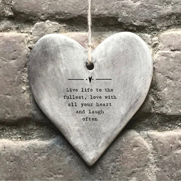 'Live Life To The Fullest' Rustic Hanging Heart  - East of India