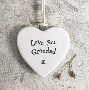 Love You Grandad' Porcelain Hanging Heart - East Of India
