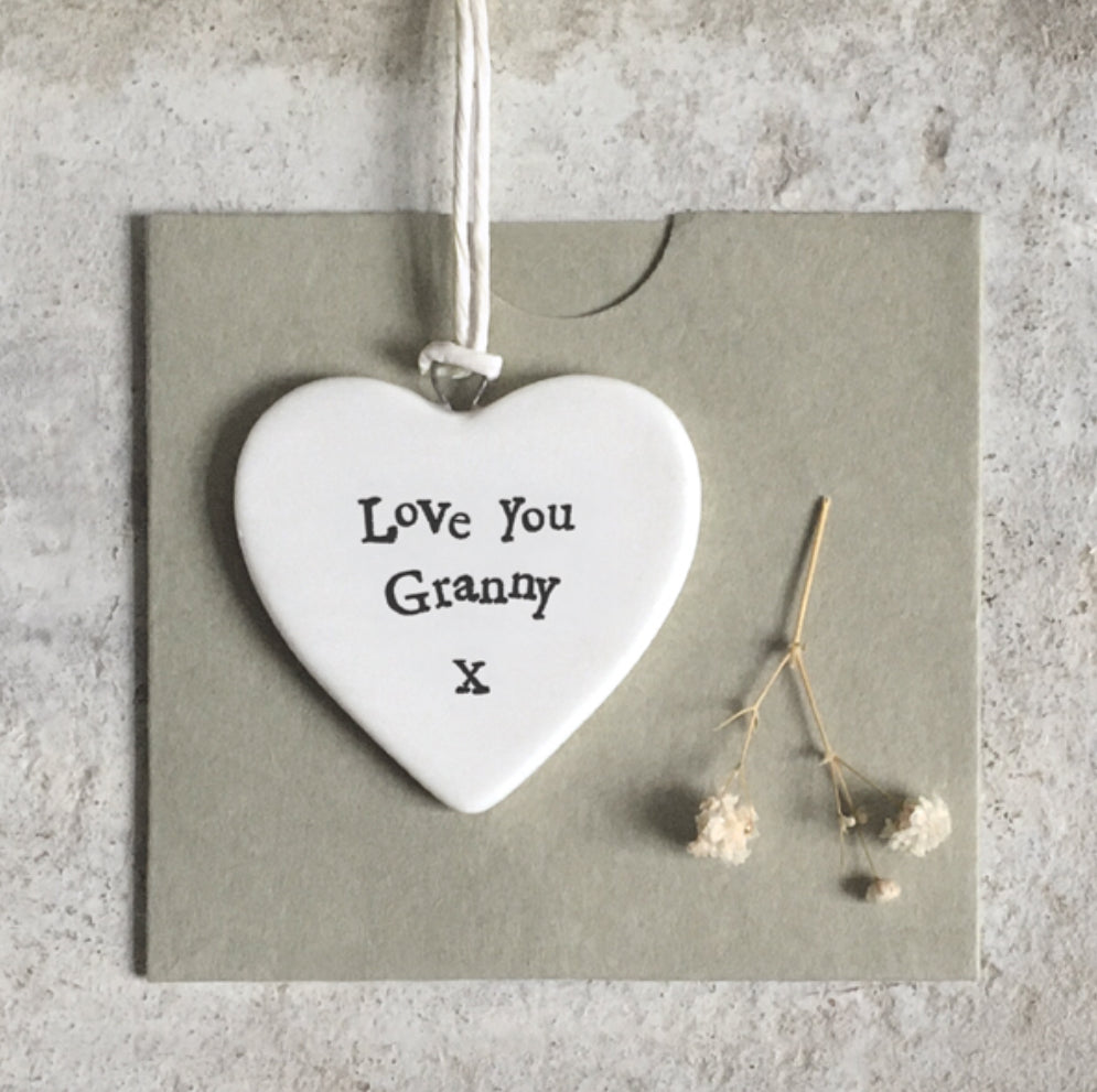 'Love You Granny' Porcelain Hanging Heart - East Of India