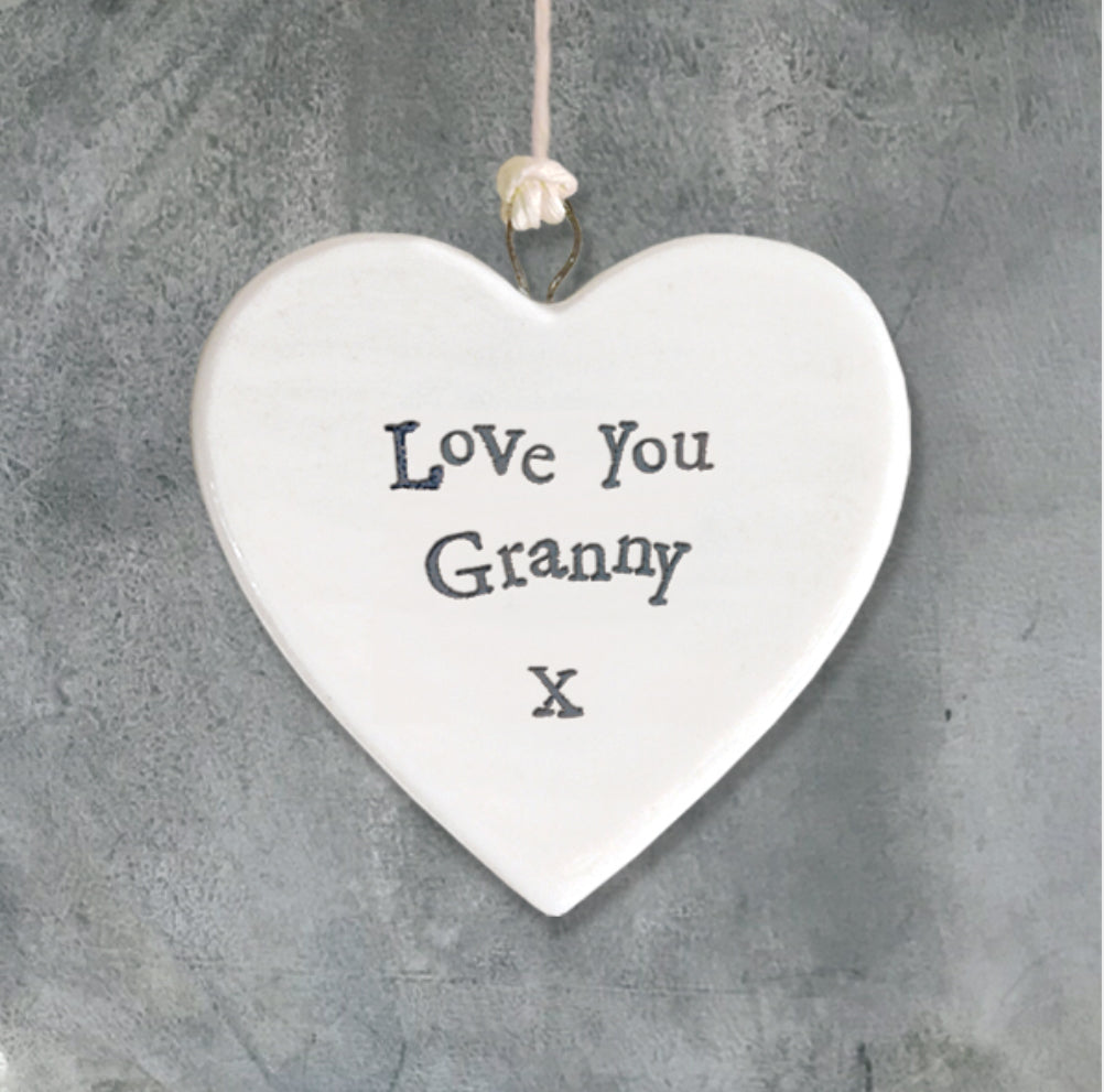 'Love You Granny' Porcelain Hanging Heart - East Of India