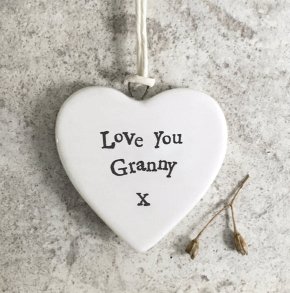'Love You Granny' Porcelain Hanging Heart - East Of India