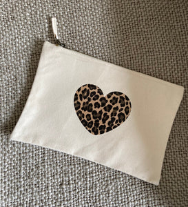 Make-Up Bag - Natural & Leopard Print Heart