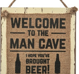 Man Cave Hessian Wooden Signs