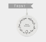 Merry Christmas Wreath Porcelain Bauble - East Of India
