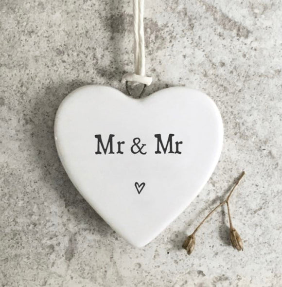 'Mr & Mr' Porcelain Hanging Heart - East Of India