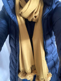 Mustard Cashmere Scarf With Pompoms