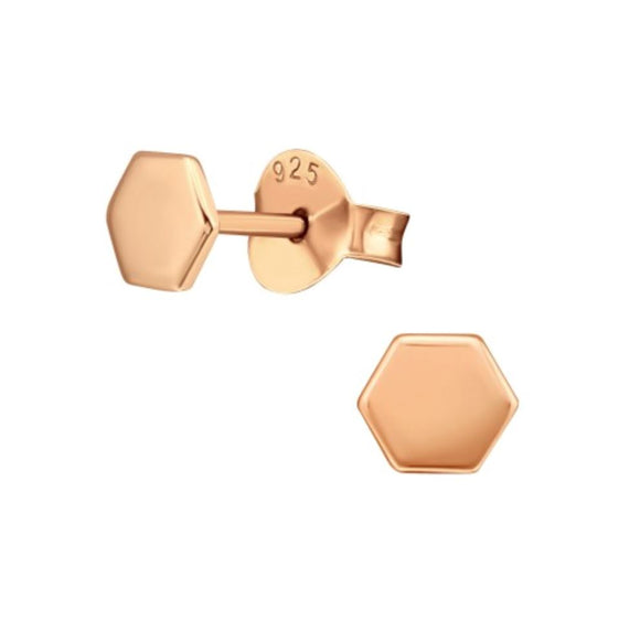 Rose Gold Plated Hexagon Stud Earrings