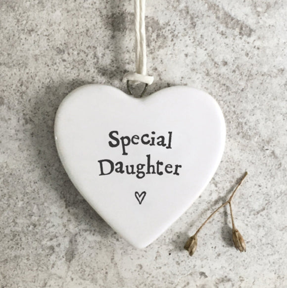 'Special Daughter' Porcelain Hanging Heart - East Of India