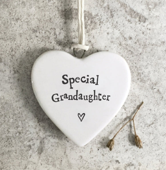 Special Grandaughter, Porcelain Hanging Heart - East Of India