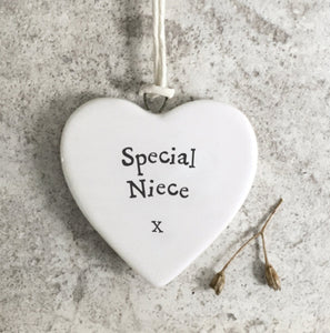 Special Niece, Porcelain Hanging Heart - East Of India