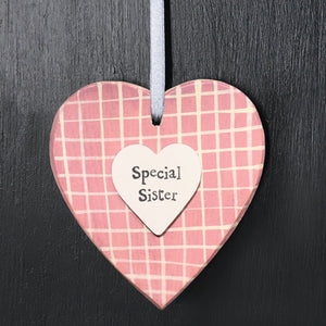 Special Sister Wooden Hanging Heart - East of India