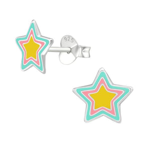 Star Coloured Sterling Silver Ear Studs