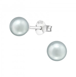 Sterling Silver Grey Round Pearl Ear Studs