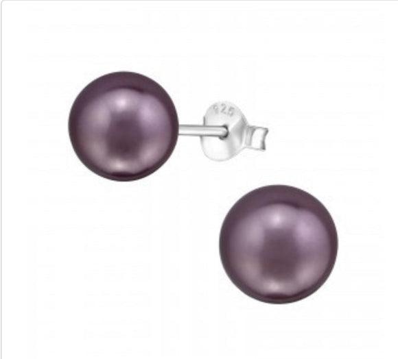 Sterling Silver Mauve Pearl Ear Studs