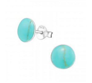 Sterling Silver Round Turquoise Ear Studs